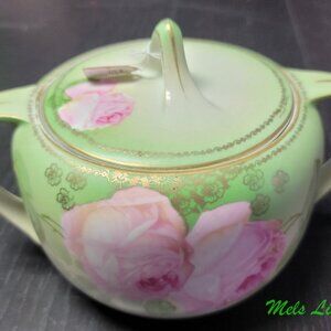 Vintage RS Reinhold Schlegelmilch Germany Hand Painted Sugar Bowl With Roses Sil